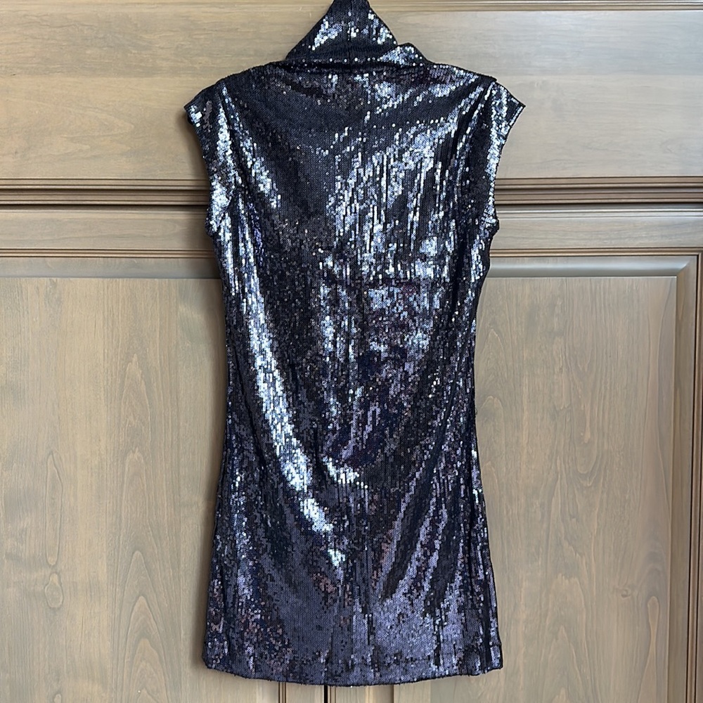 NWT Patrizia Pepe sequin cowl neck cap sleeve flapper shift sheath minidress - Picture 6 of 9